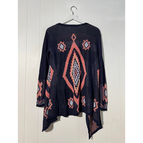 Say What? · Large · Aztec Tribal · Draped Open Cardigan · Knit · Navy Pink - Picture 2 of 4